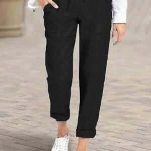 pants with a straight leg tied at the waist