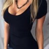 t shirt matched with a deep neckline