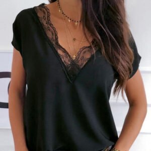 t shirt with a neckline in the shape of the letters v with lace