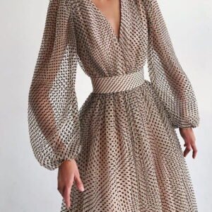 transparent dress with wide sleeves and a belt